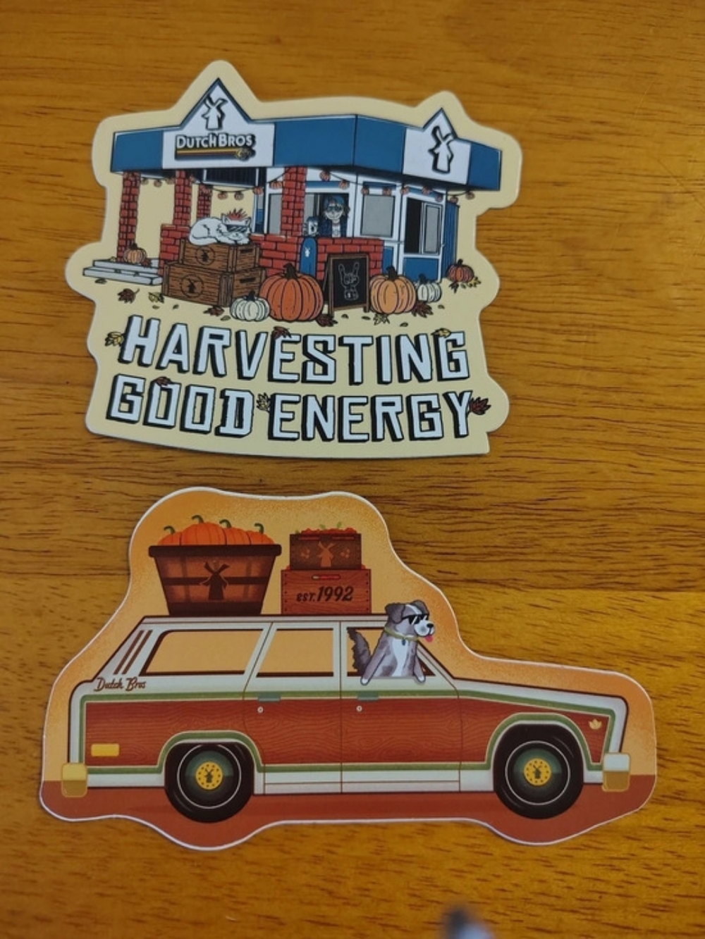 Dutch Bros Harvesting Good Energy & Station Wagon Dog Sticker Drop Set Stickers